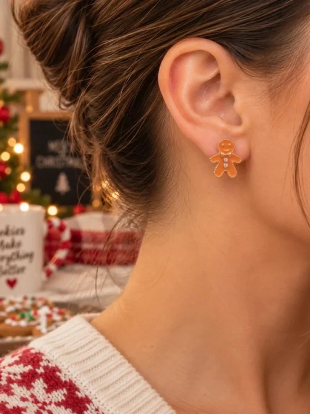 Gold Gingerbread Man Stud Earrings